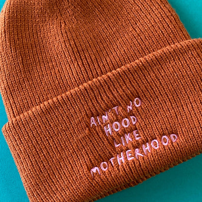 Embroidered Motherhood Beanie Hat with Deep Cuff