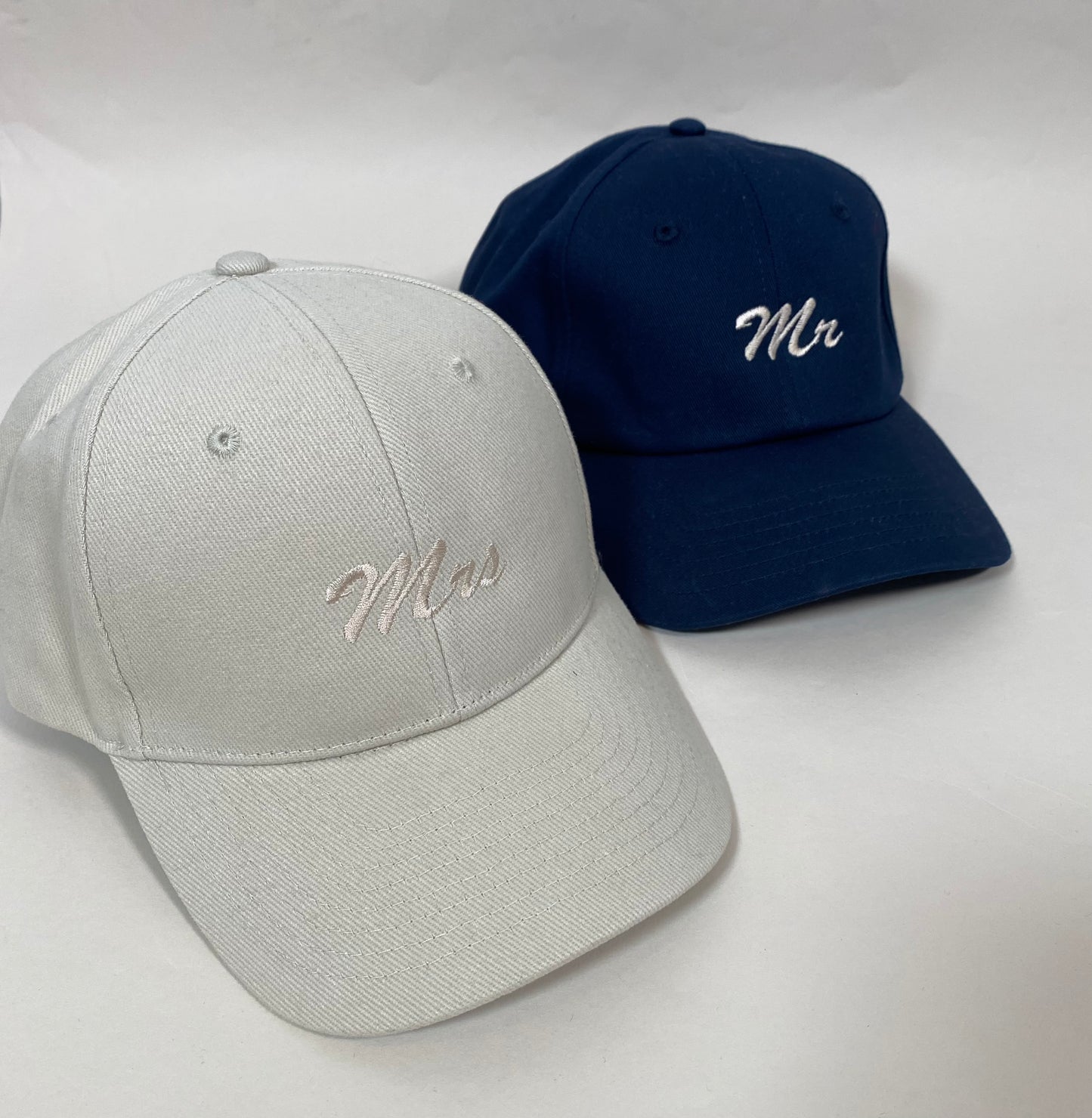 Mr and Mrs Embroidered Matching Cap Set