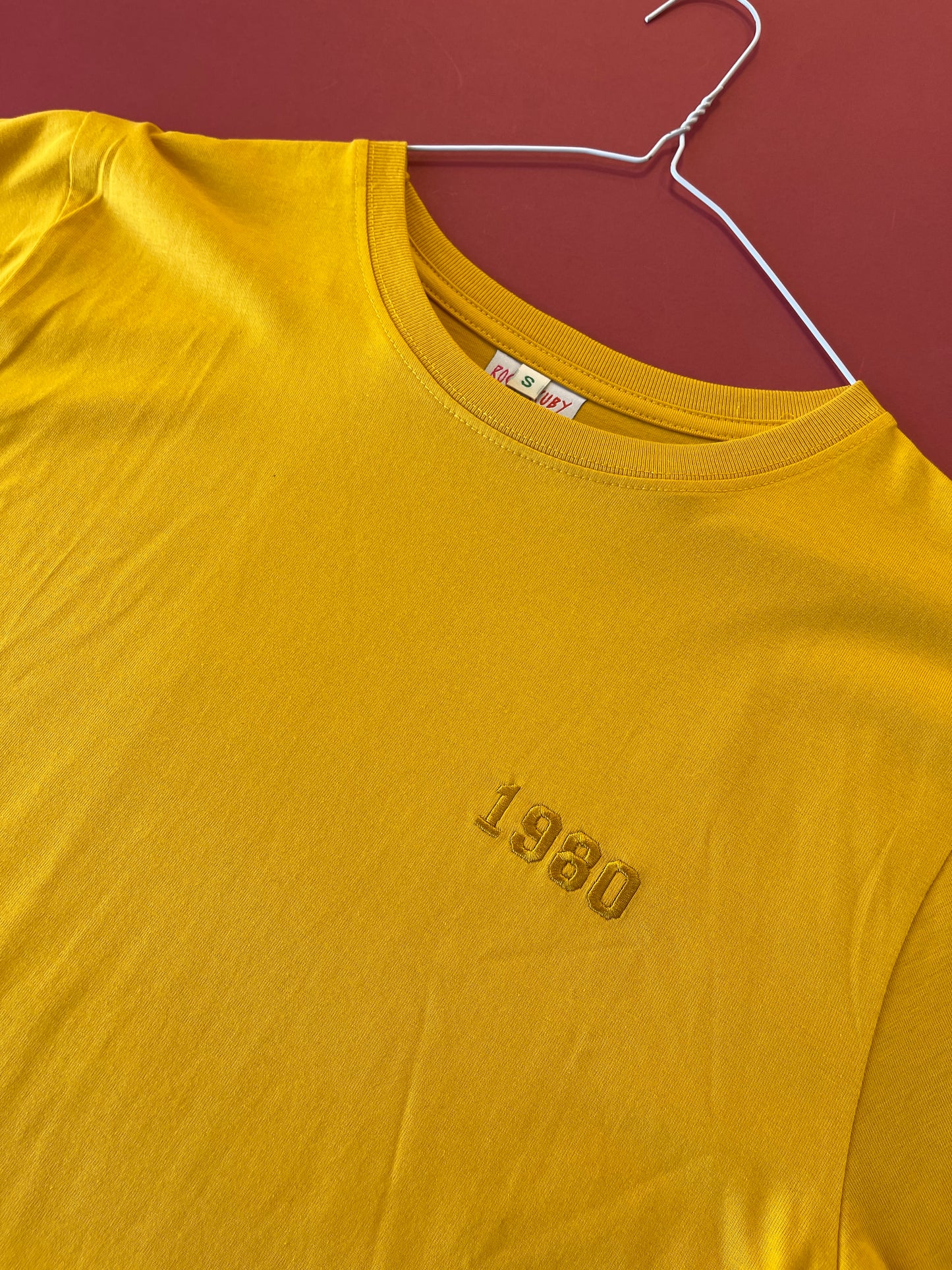 S Mustard 1980 Embroidered Year T-Shirt SALE