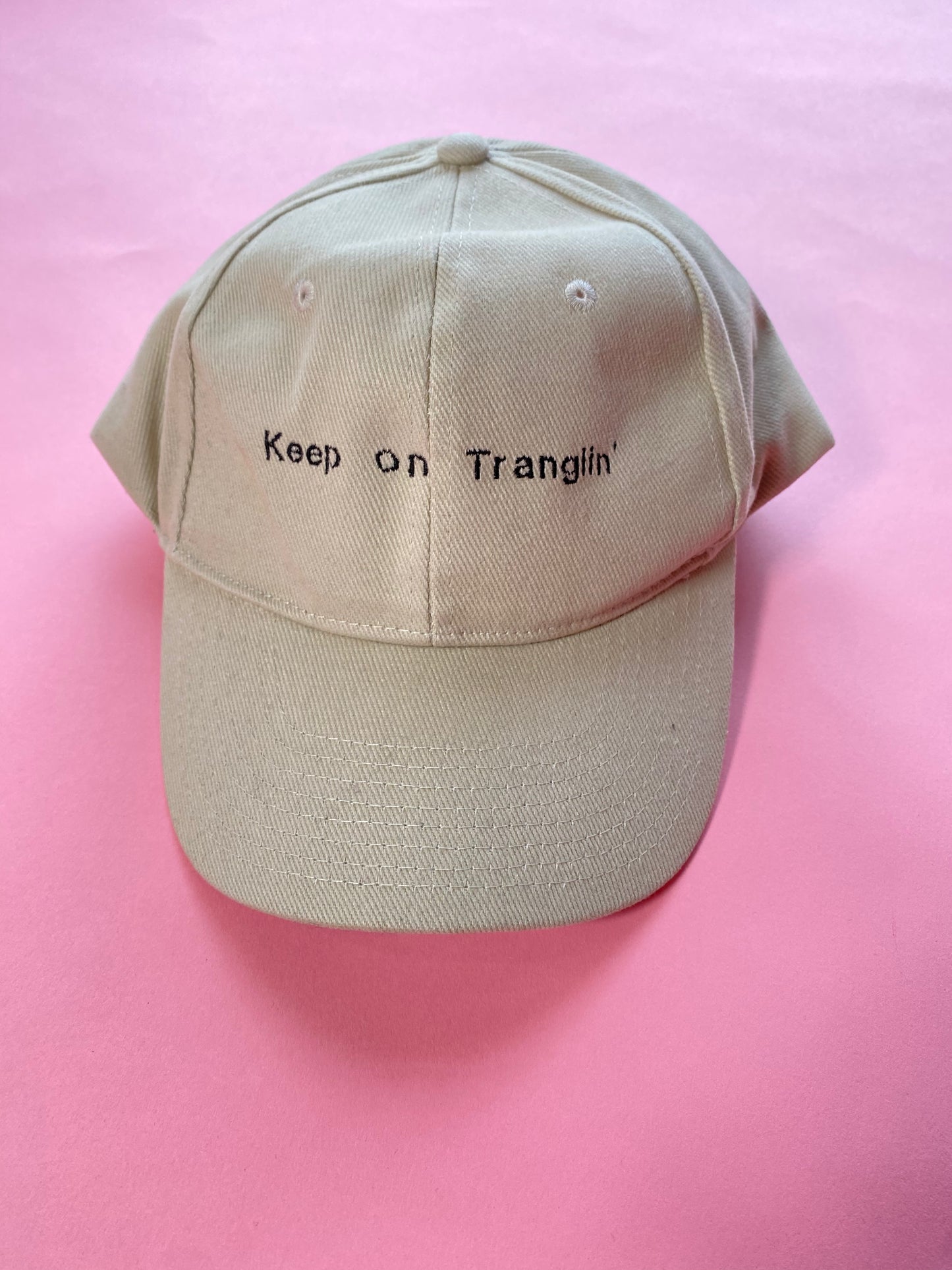 Keep on Tranglin' Personalised Slogan Cream Cap Black Thread - SALE