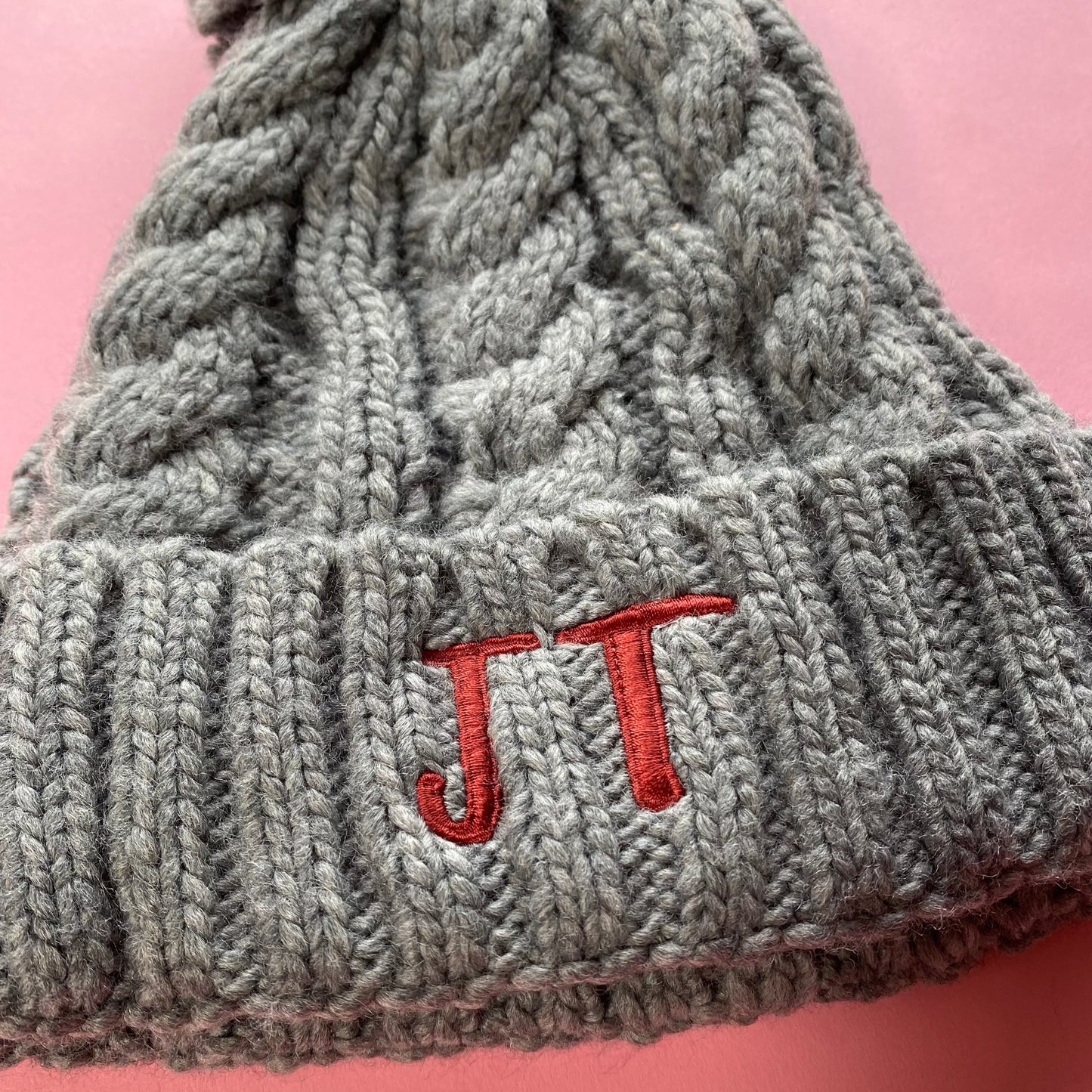 KIDS JT Initial bobble hat - Grey SALE