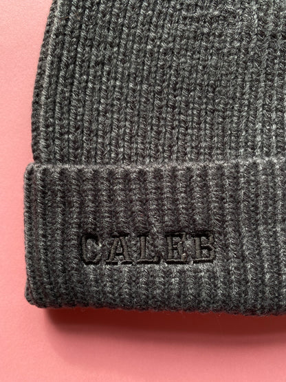CALEB Embroidered Beanie Hat - Charcoal Grey SALE