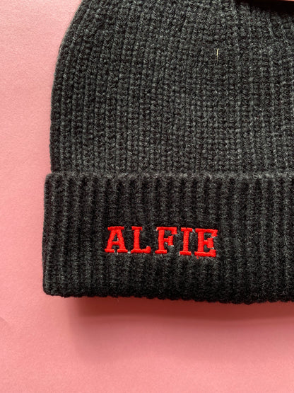 ALFIE Embroidered Beanie Hat - Black SALE