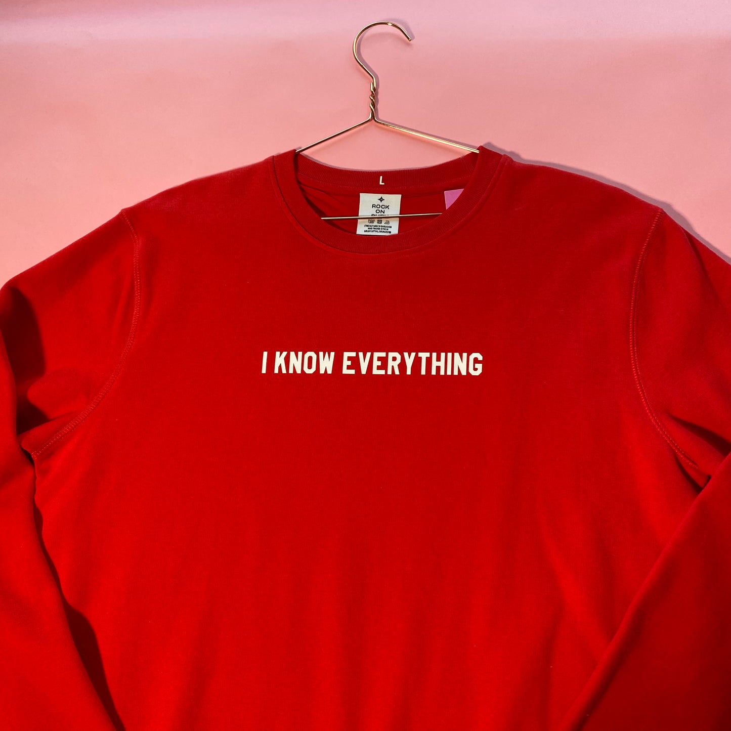L - I know Everything Slogan Sweatshirt - Red SALE