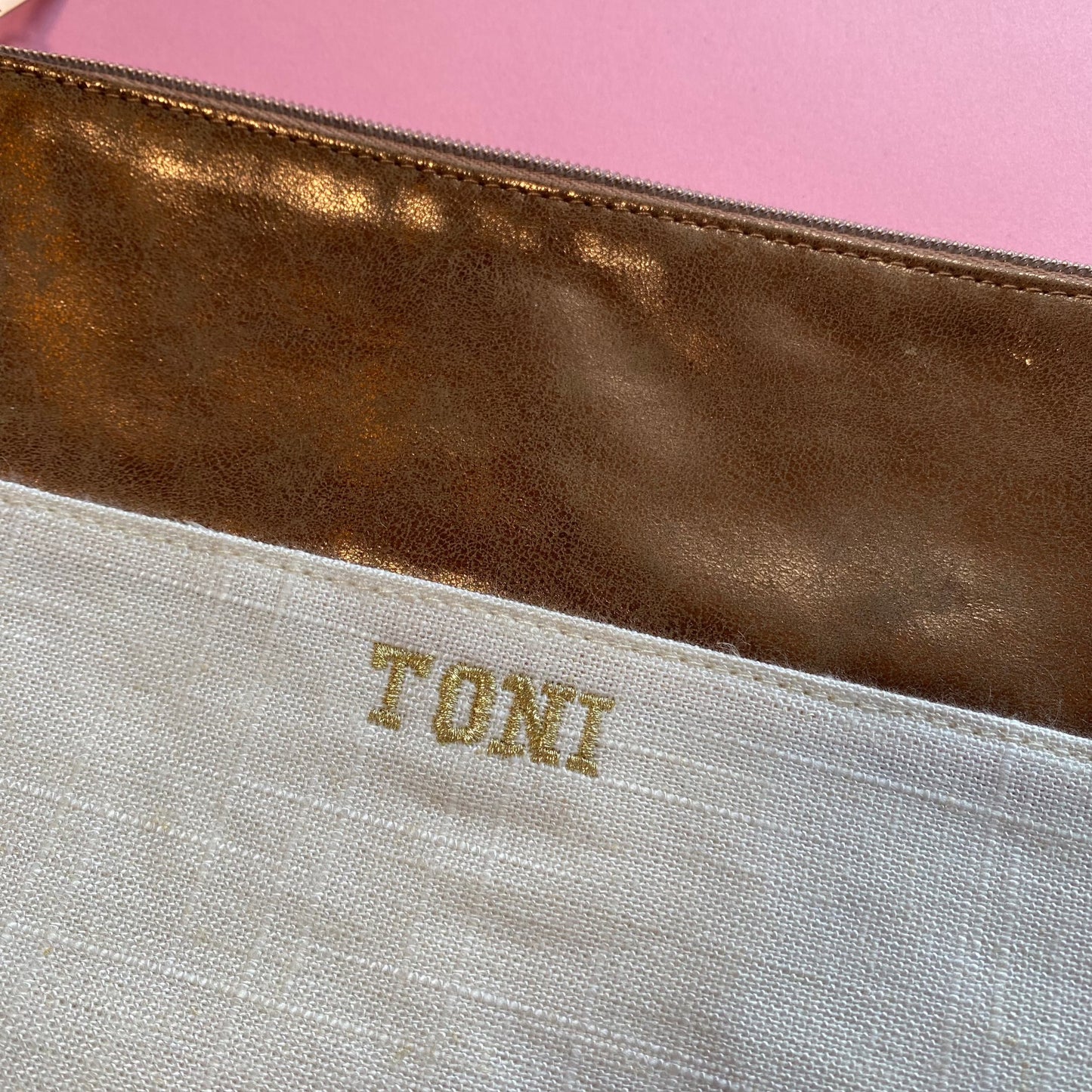 TONI Embroidered Bronze & Cream Medium Pouch Bag SALE