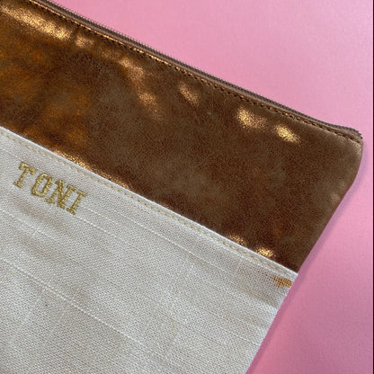 TONI Embroidered Bronze & Cream Medium Pouch Bag SALE