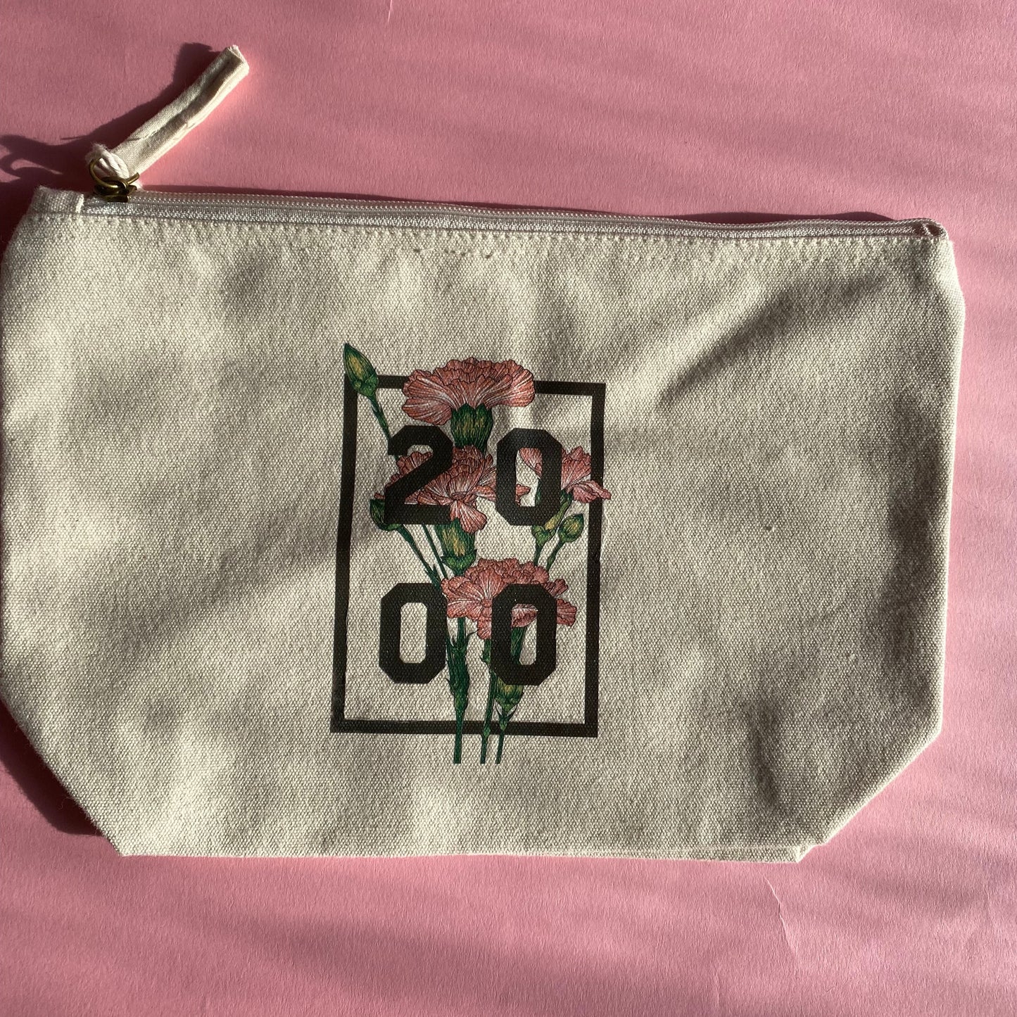 2000 Birth Flower Medium Cream Pouch Make Up Bag - SALE