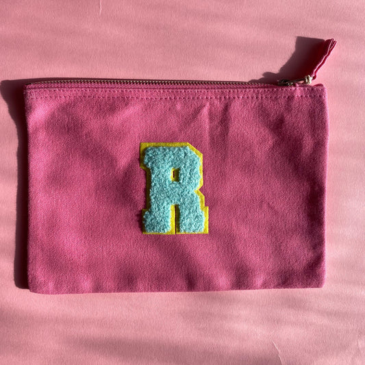 R Varsity Patch Pink Medium Make Up Bag SALE