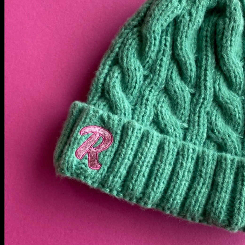 Personalised Cable Knit Dolly Initial Embroidered Beanie Hat