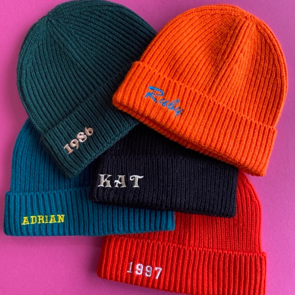 Embroidered Personalised Word or Name Beanie Hat