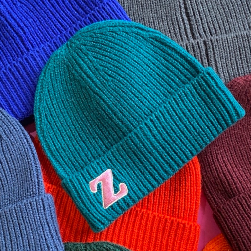 Personalised Retro College Initial Embroidered Beanie Hat