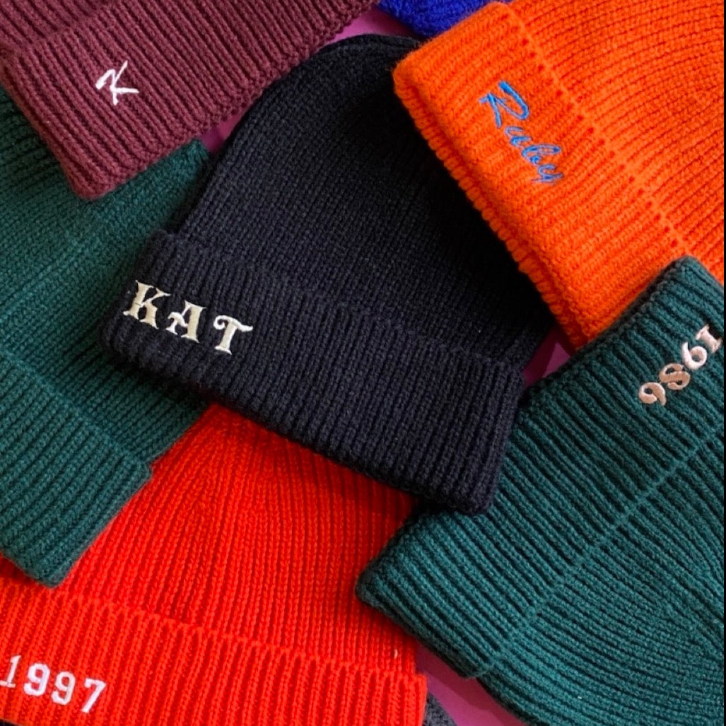 Embroidered Personalised Word or Name Beanie Hat