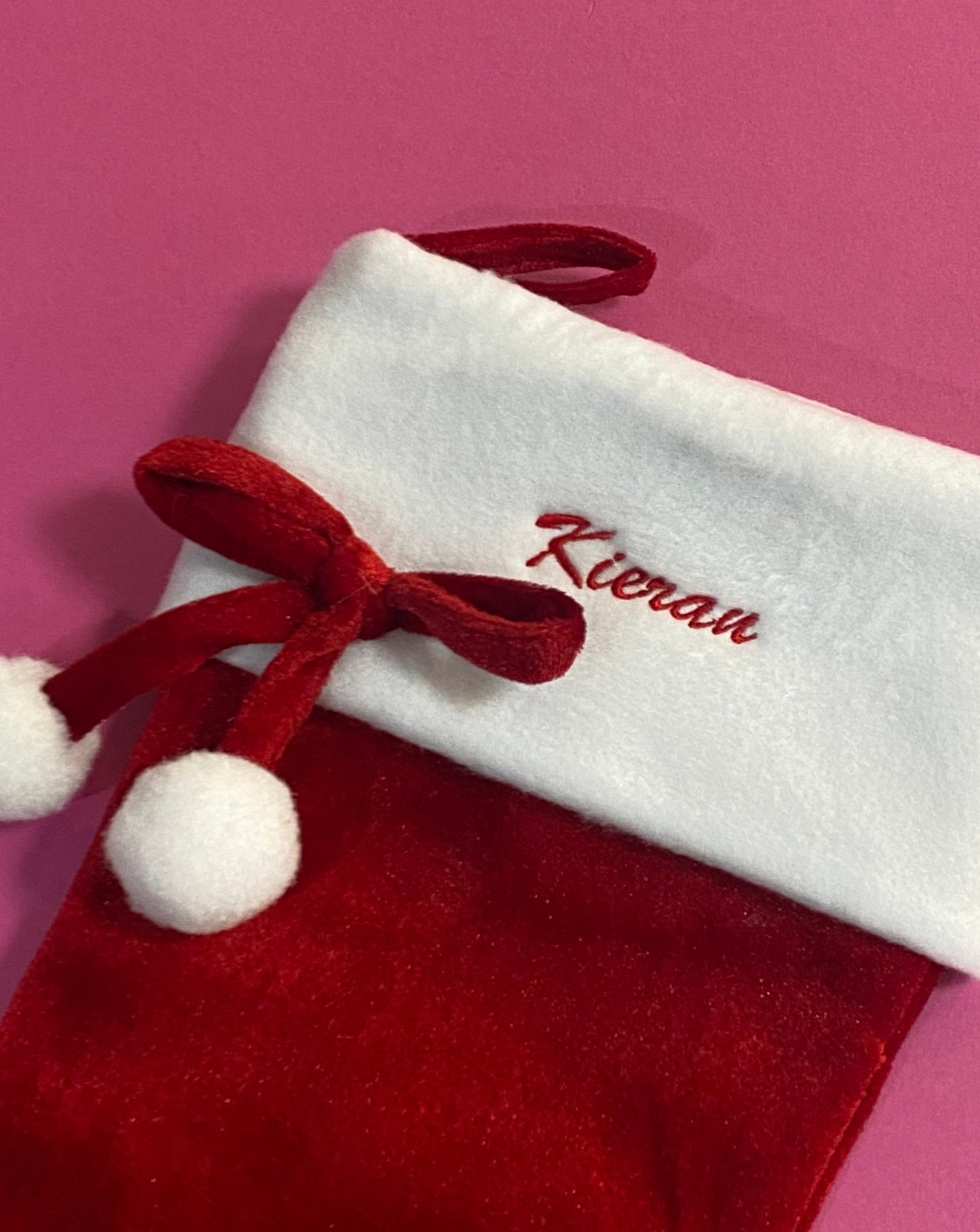 Personalised Embroidered Red Velvet Look Stocking