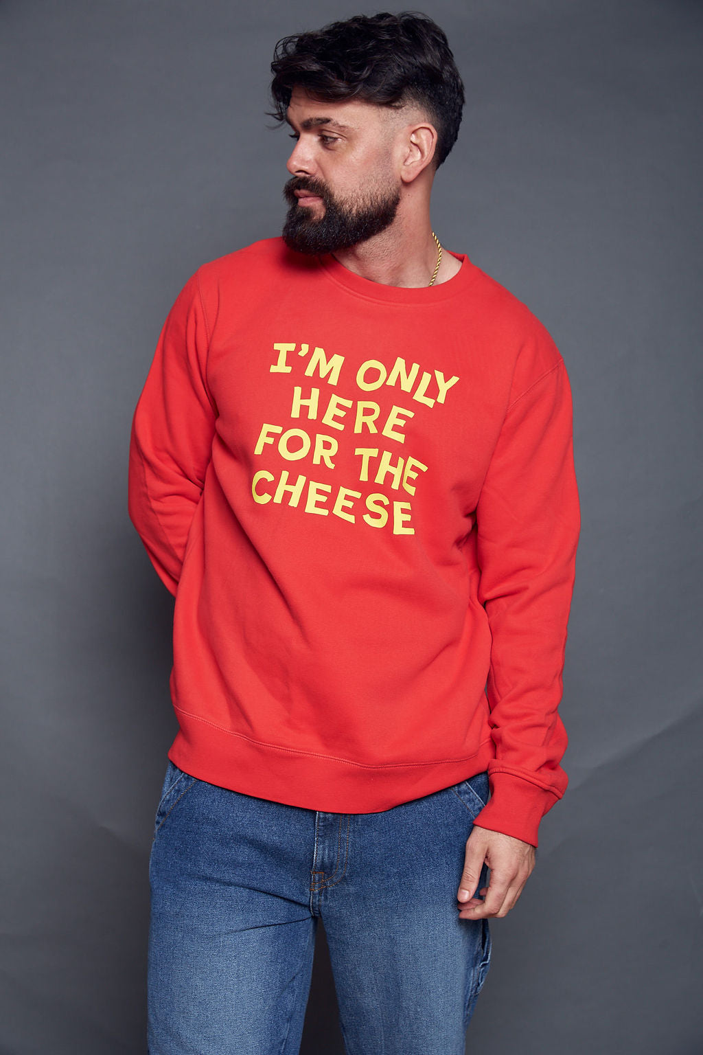 Mens Only Here for the Cheese Christmas Sweatshirt