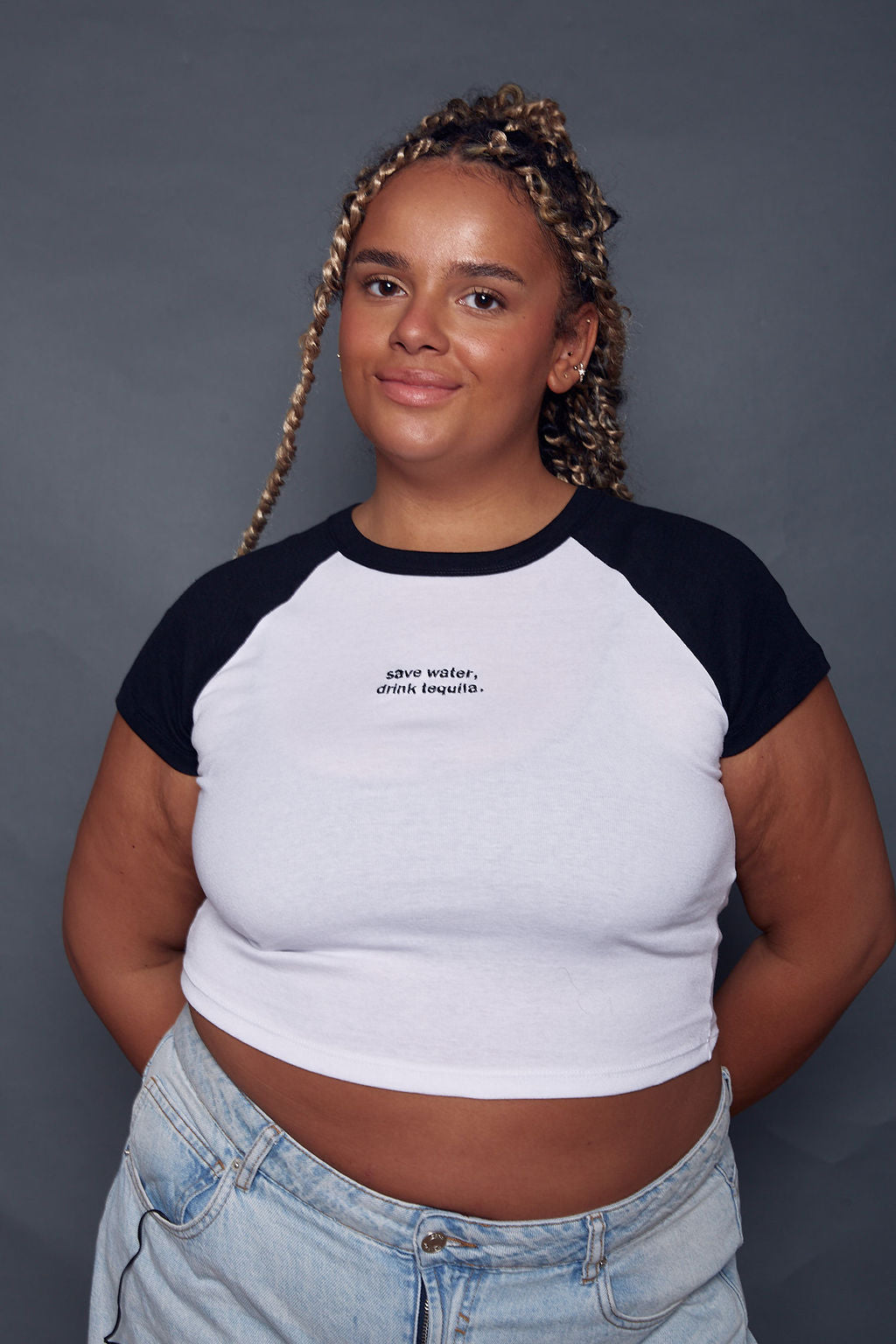 Custom Embroidered Slogan Raglan Baby Tee