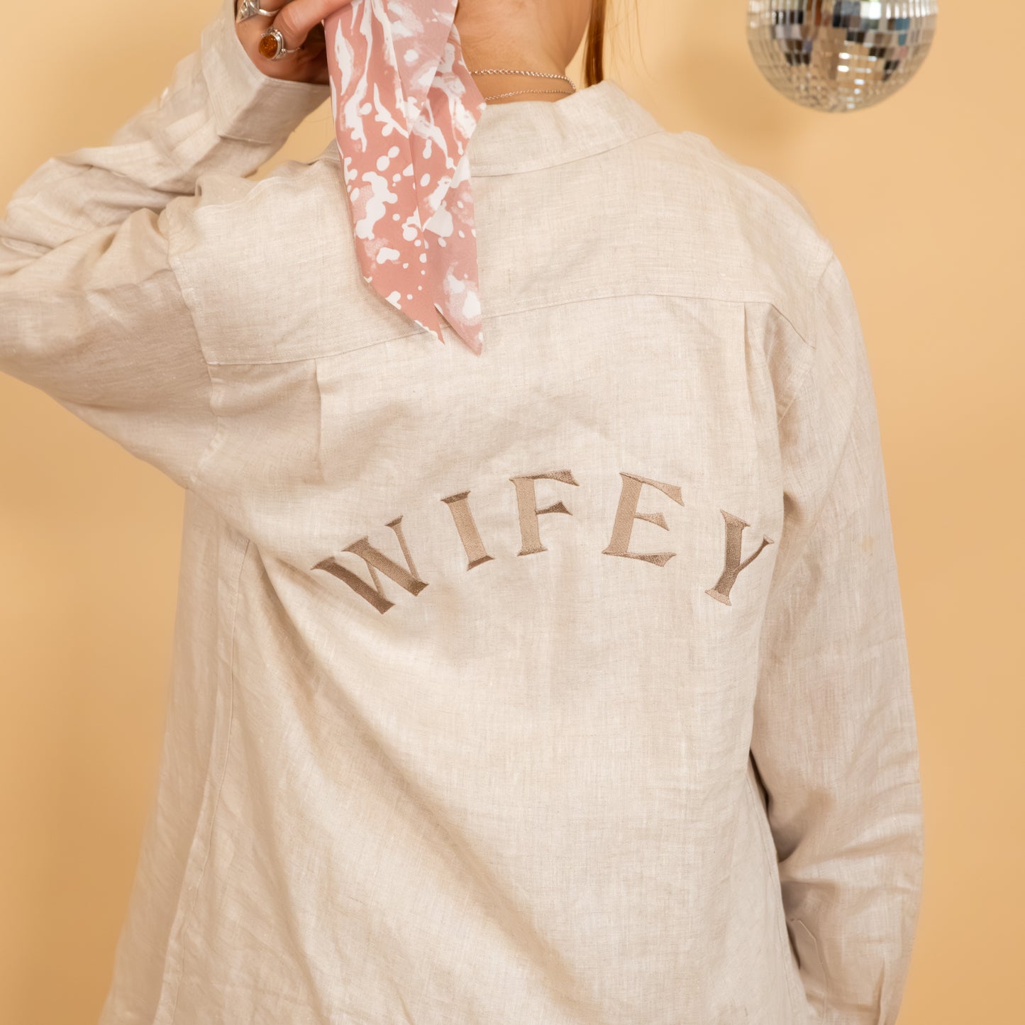 Wifey Embroidered Back Design Linen Shirt