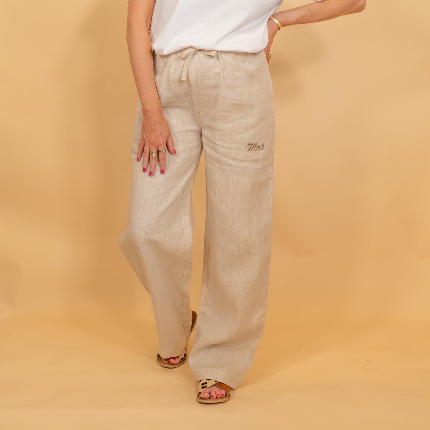 Mrs Embroidered Linen Long Pants