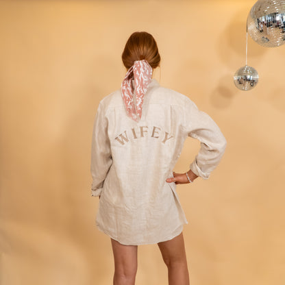 Wifey Embroidered Back Design Linen Shirt