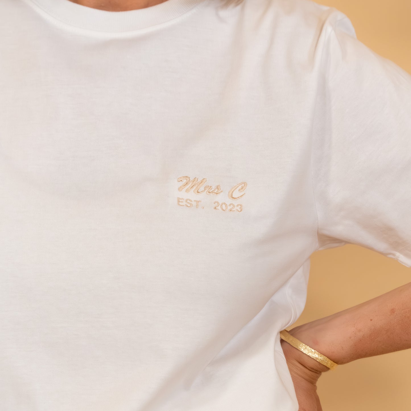Mrs Est Year Personalised Embroidered Wedding T-shirt