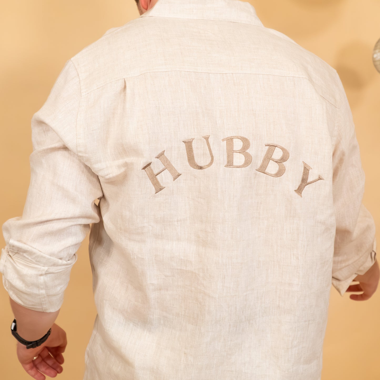 Hubby Embroidered Back Design Linen Shirt