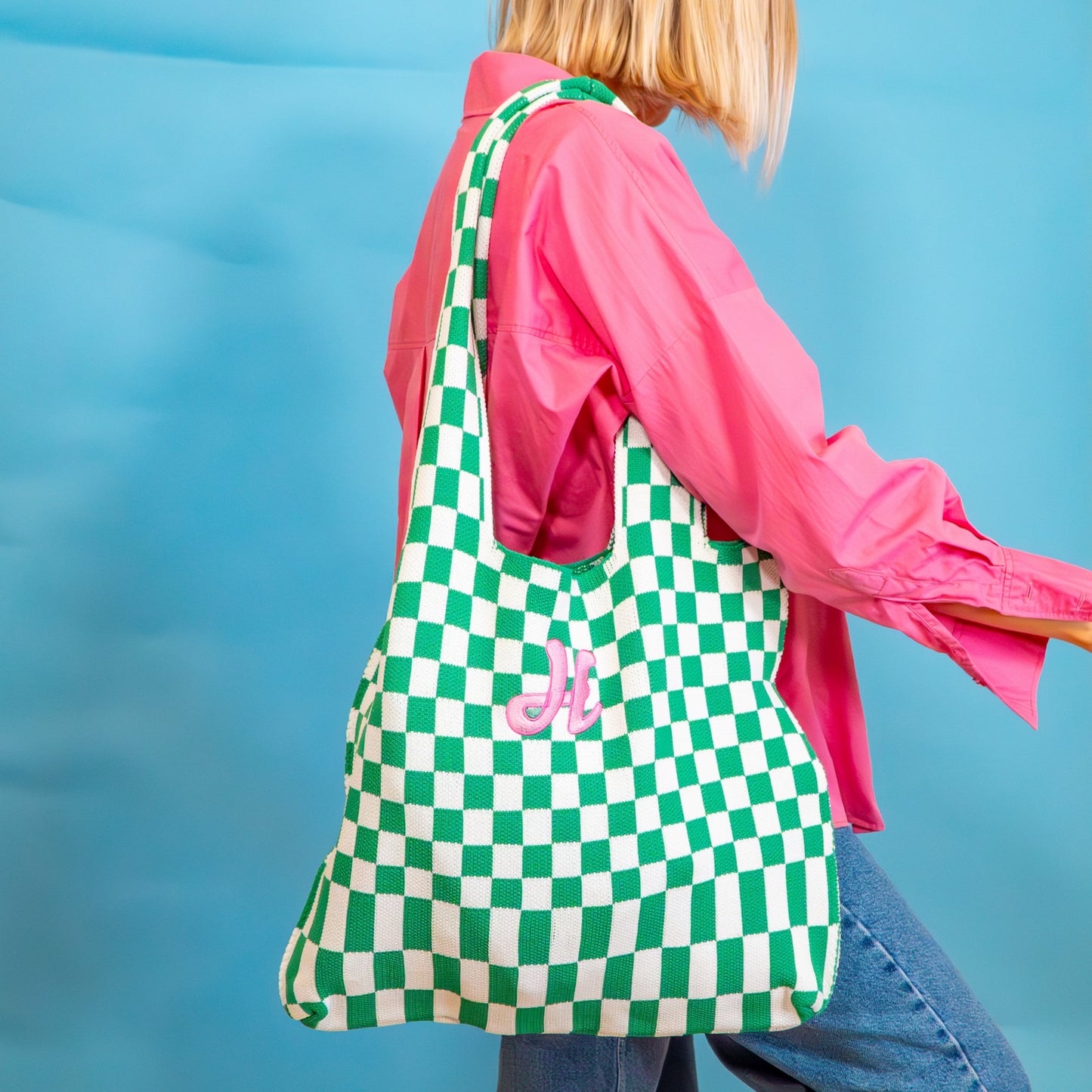Personalised Initial Check Tote Bag