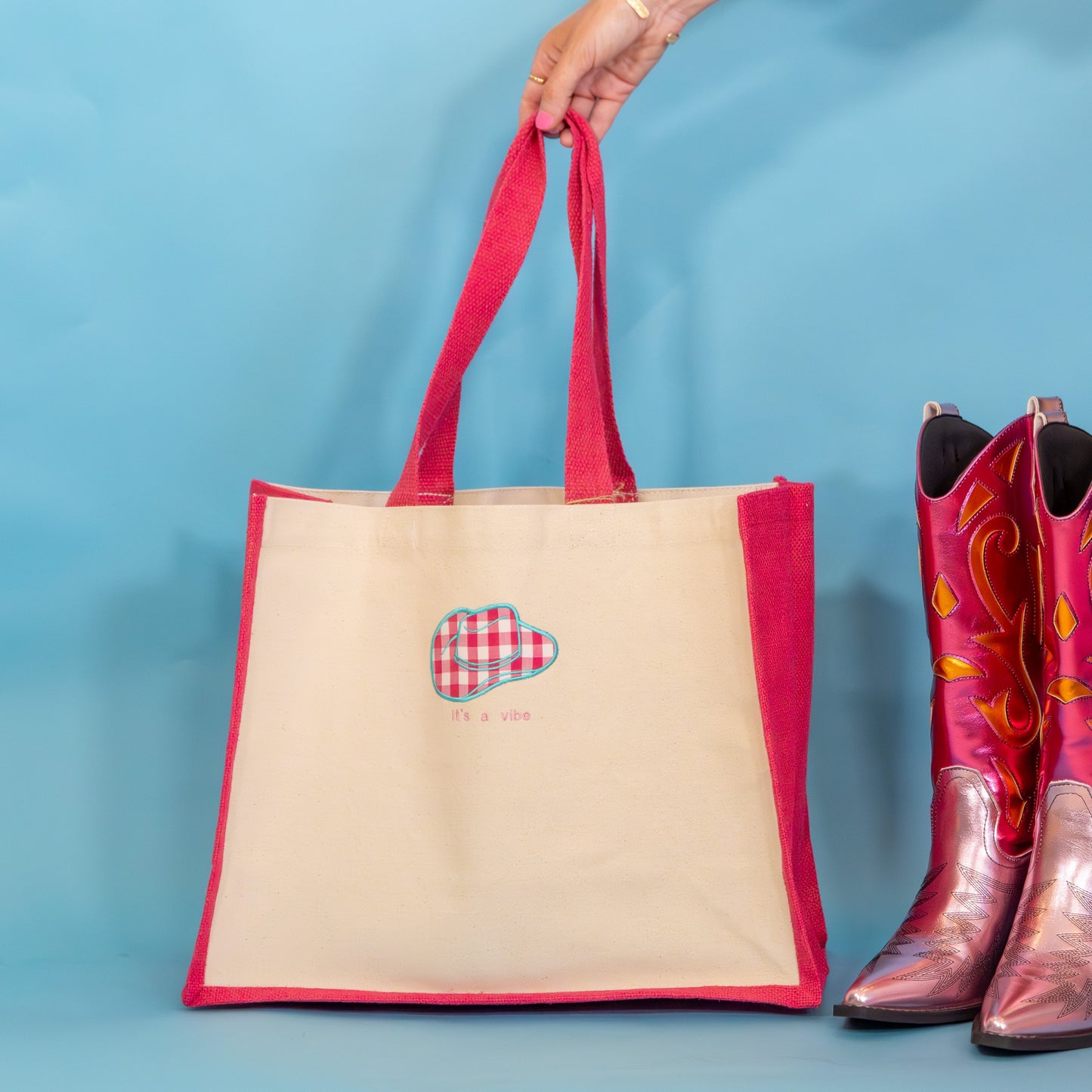 It’s a Vibe Gingham Cowboy Hat Tote Bag