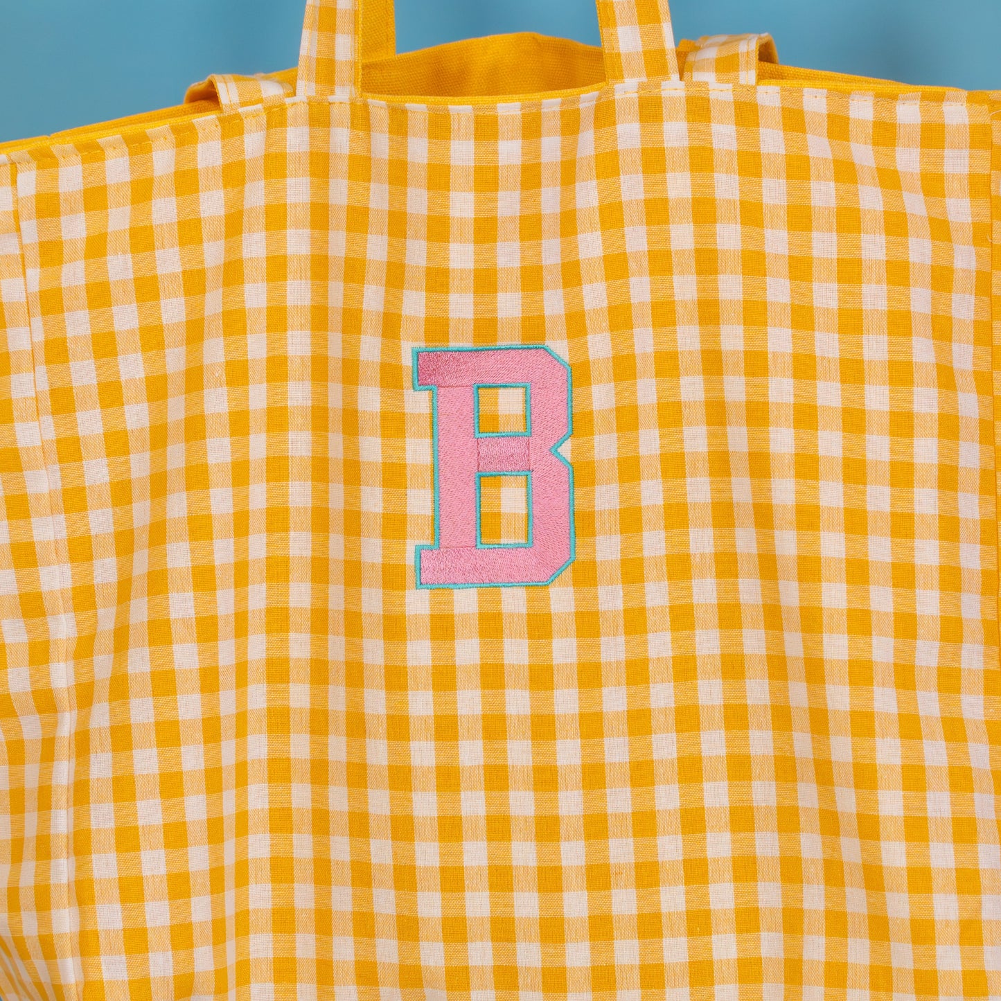 Personalised Varsity Initial Yellow Gingham Tote Bag