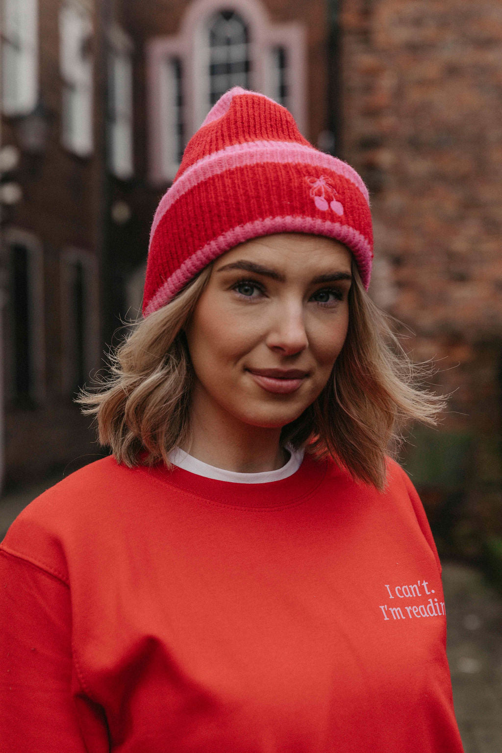 Cherry Striped Beanie Hat