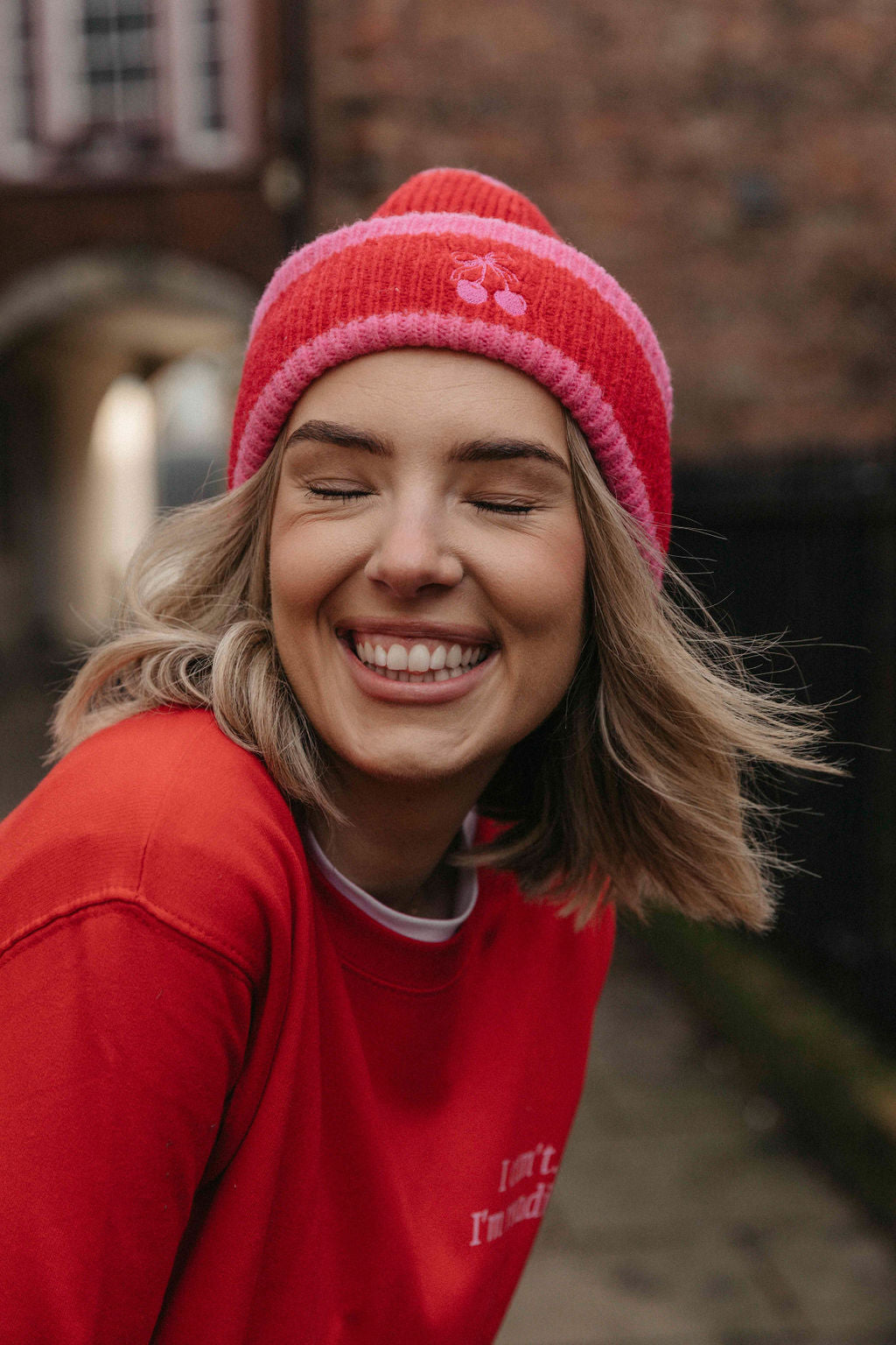 Cherry Striped Beanie Hat