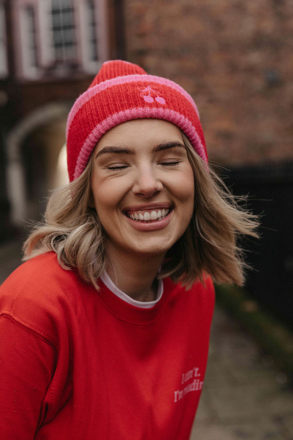Cherry Striped Beanie Hat