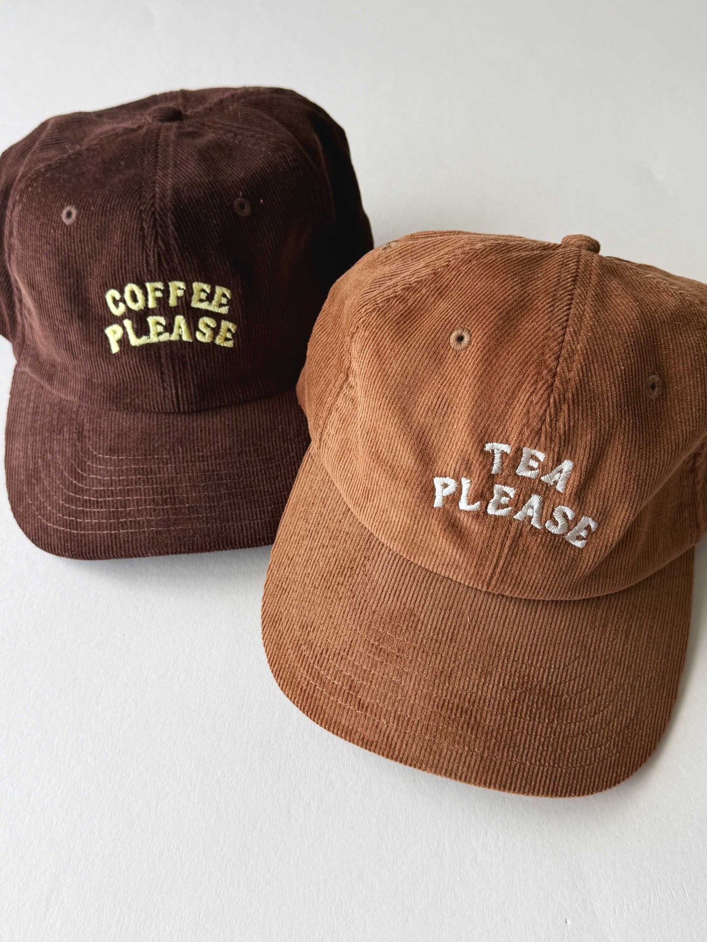 Coffee Please Cord Slogan Cap