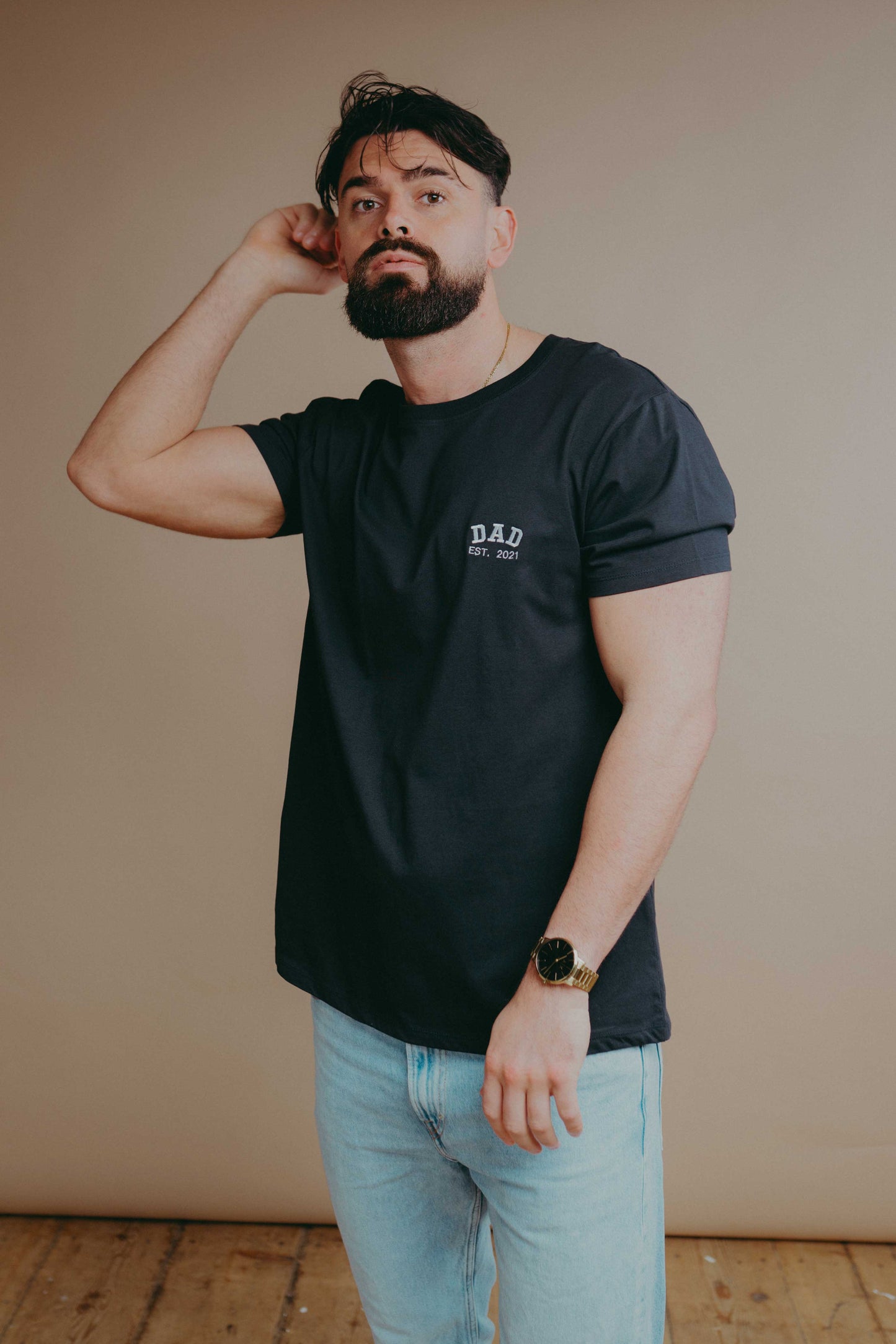 Daddy Dad Est Year Embroidered T-shirt