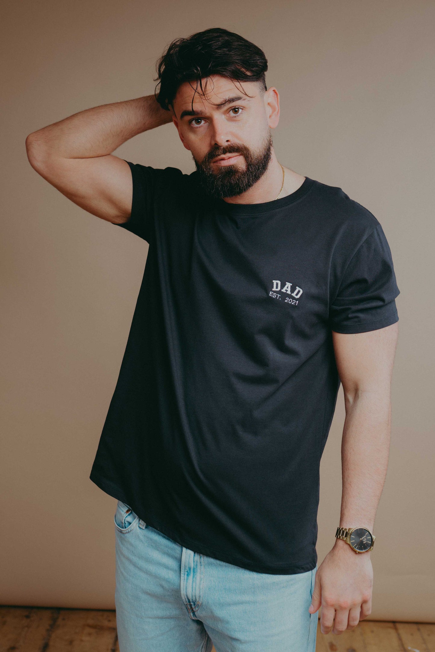 Daddy Dad Est Year Embroidered T-shirt