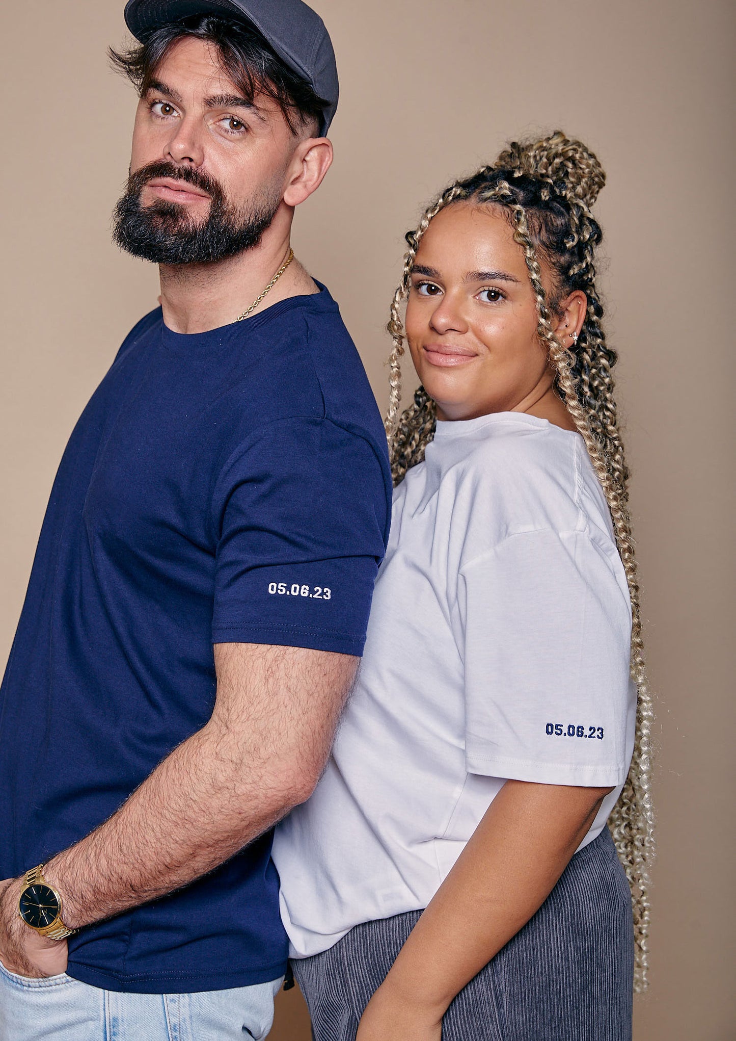 Embroidered Date Sleeve T-shirt Set