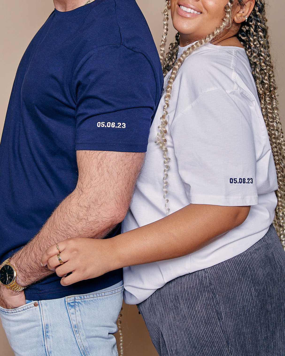 Embroidered Date Sleeve T-shirt Set