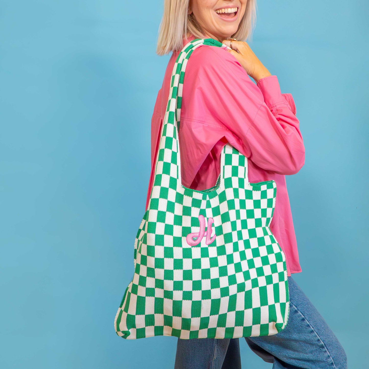 Personalised Initial Check Tote Bag