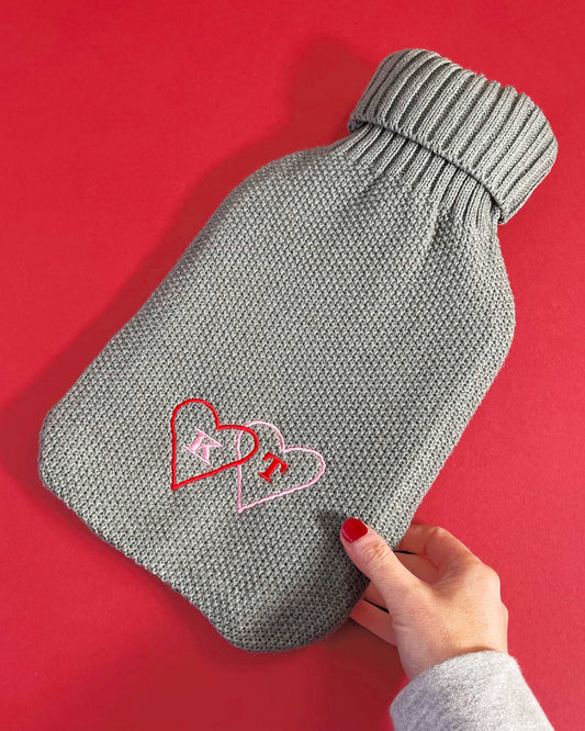 Double Heart Initials Knitted Hot Water Bottle