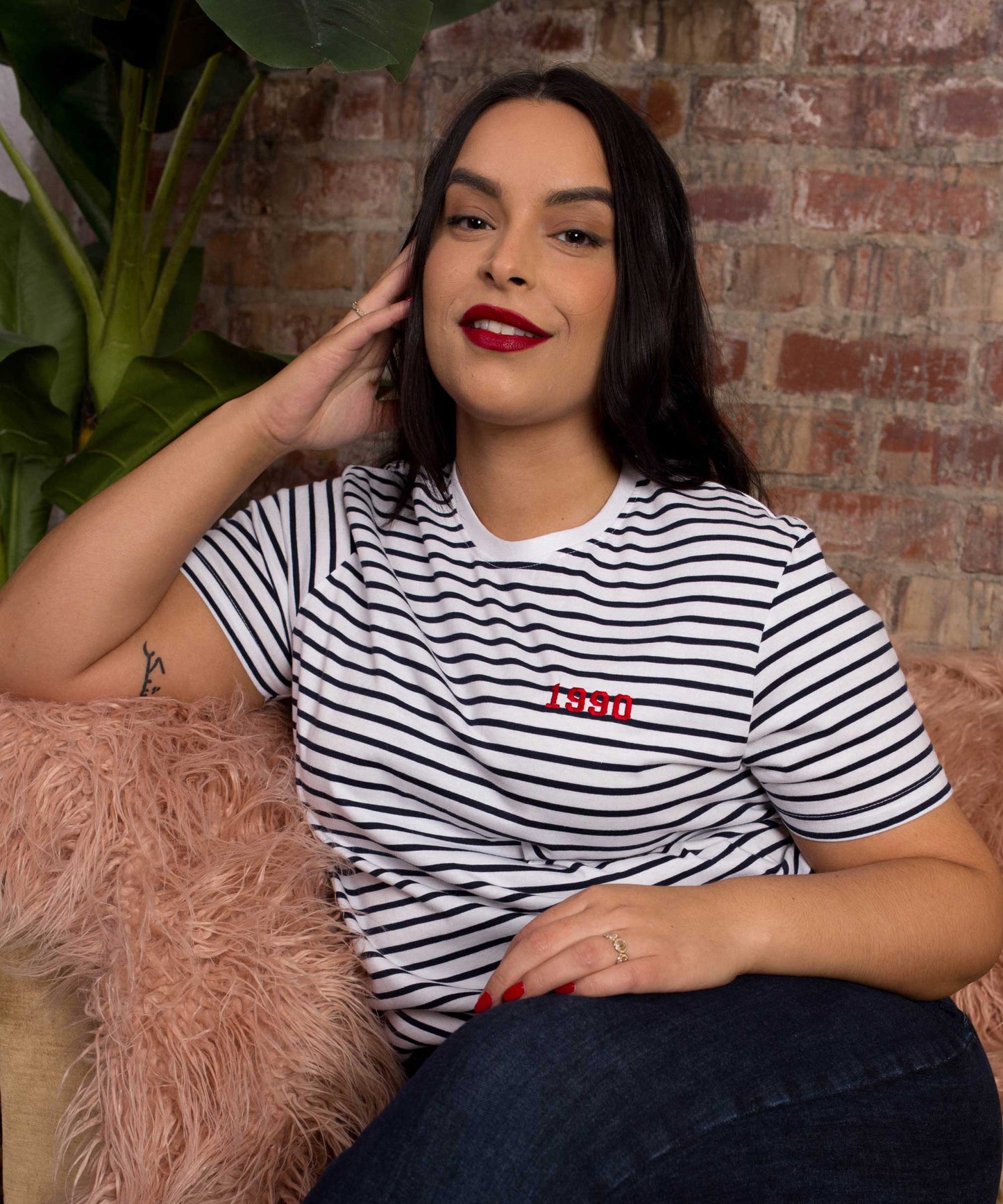 Embroidered Personalised Year T Shirt Striped