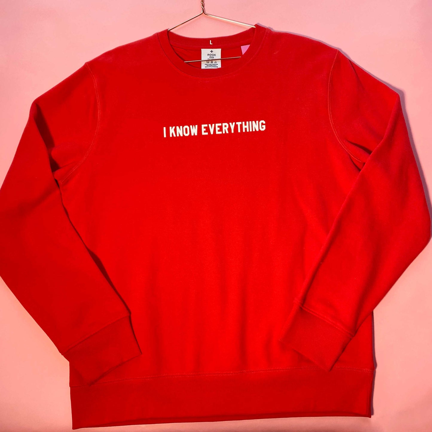 L - I know Everything Slogan Sweatshirt - Red SALE