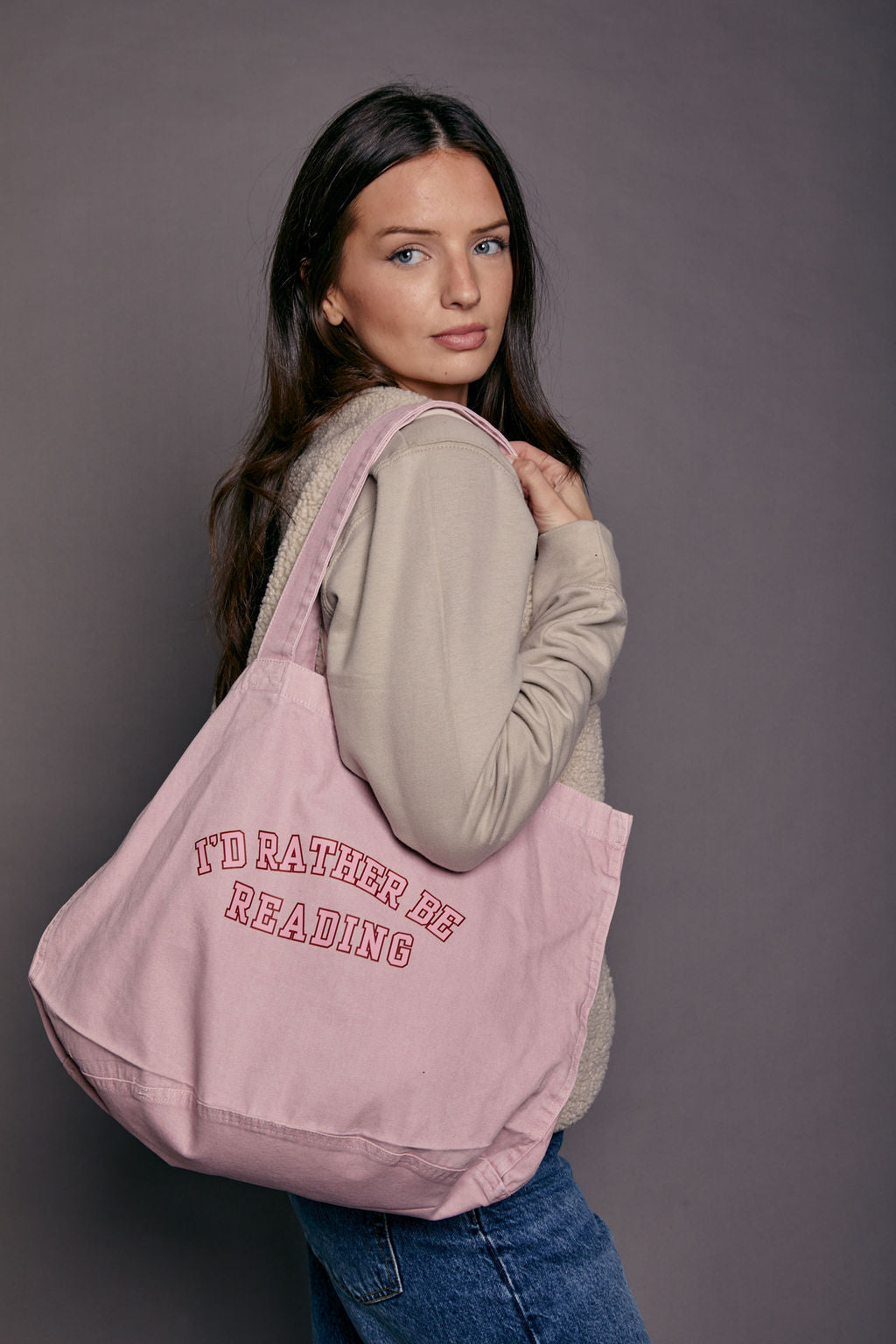 Printed 'I'd Rather Be Reading' Tote Bag in Denim by Rock On Ruby