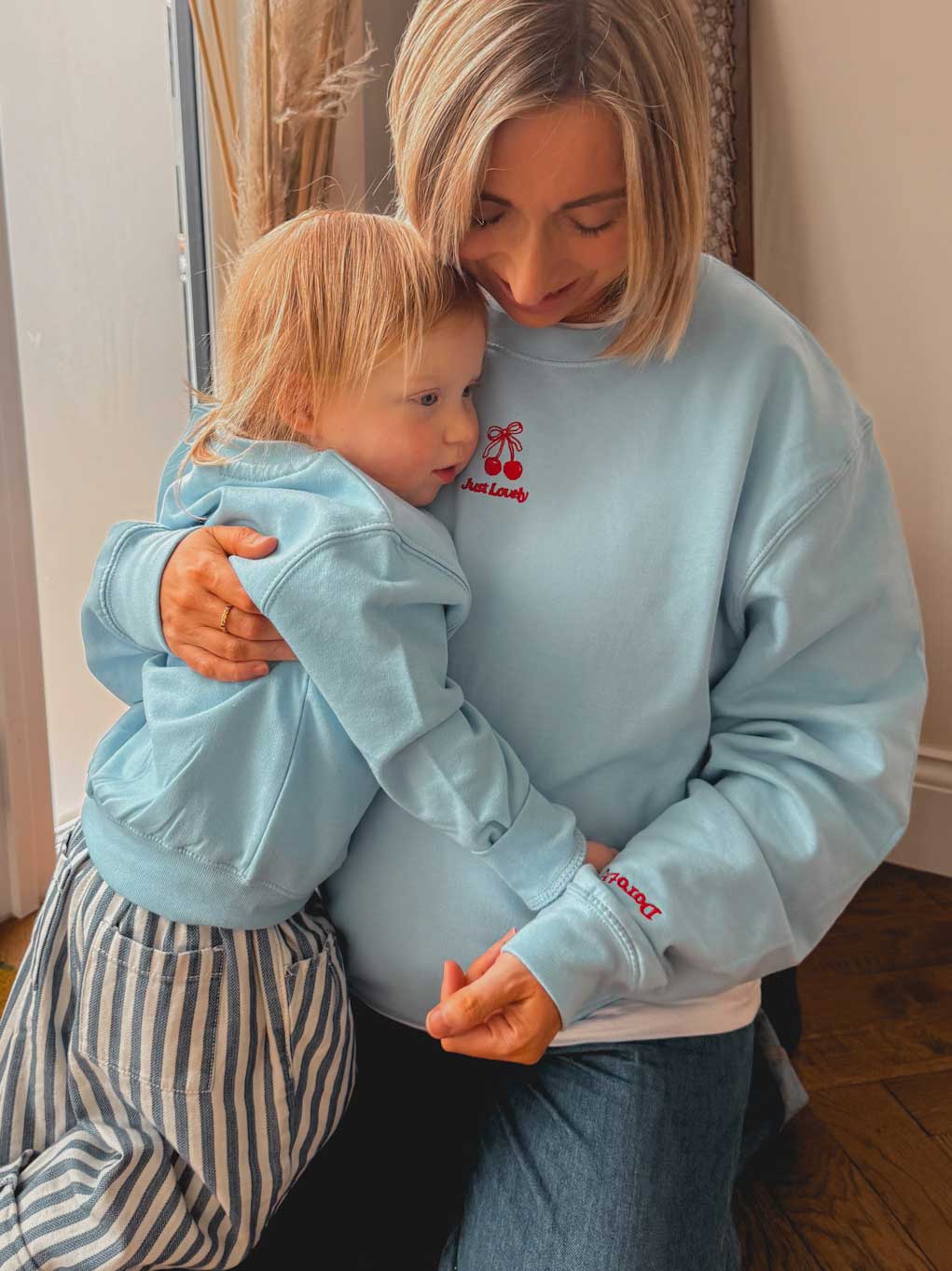 Embroidered Cherry Adult and Child Sweatshirt Set