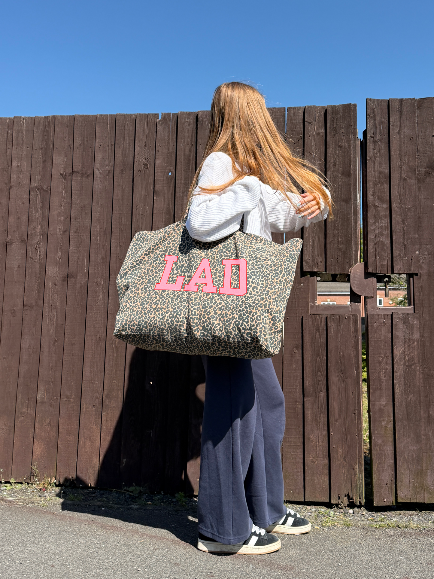 Oversized Personalised Initial Leopard Print Tote Bag