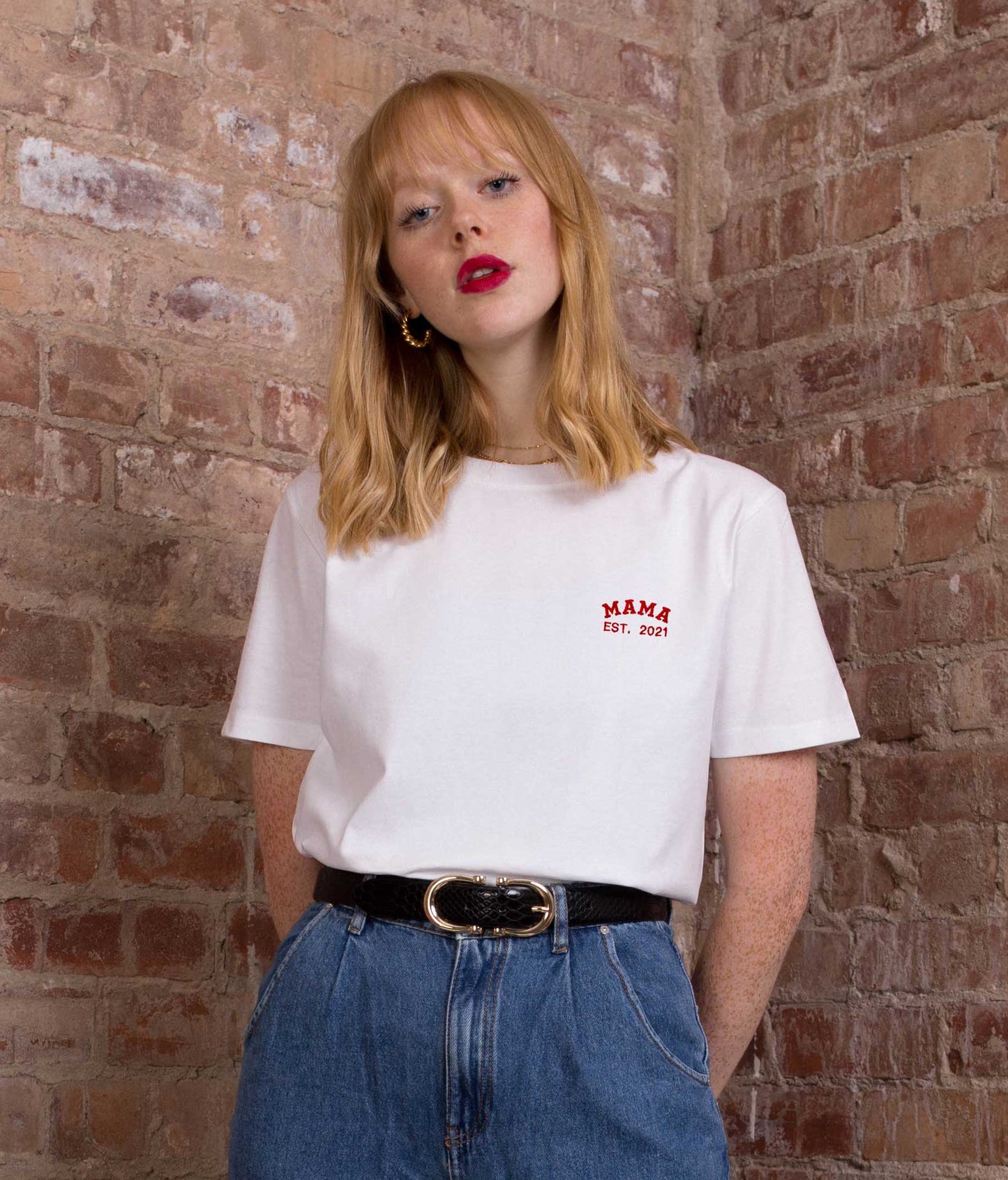Mum/Mama Est Year Embroidered T-shirt