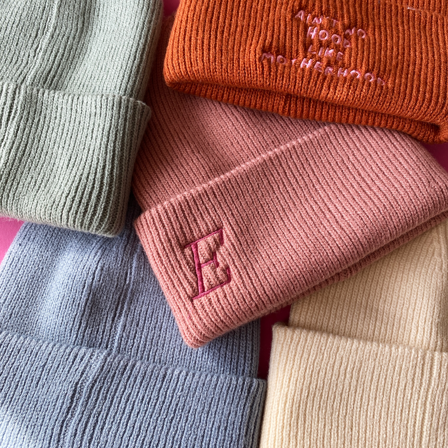 Personalised Serif Initial Embroidered Beanie Hat with Deep Cuff