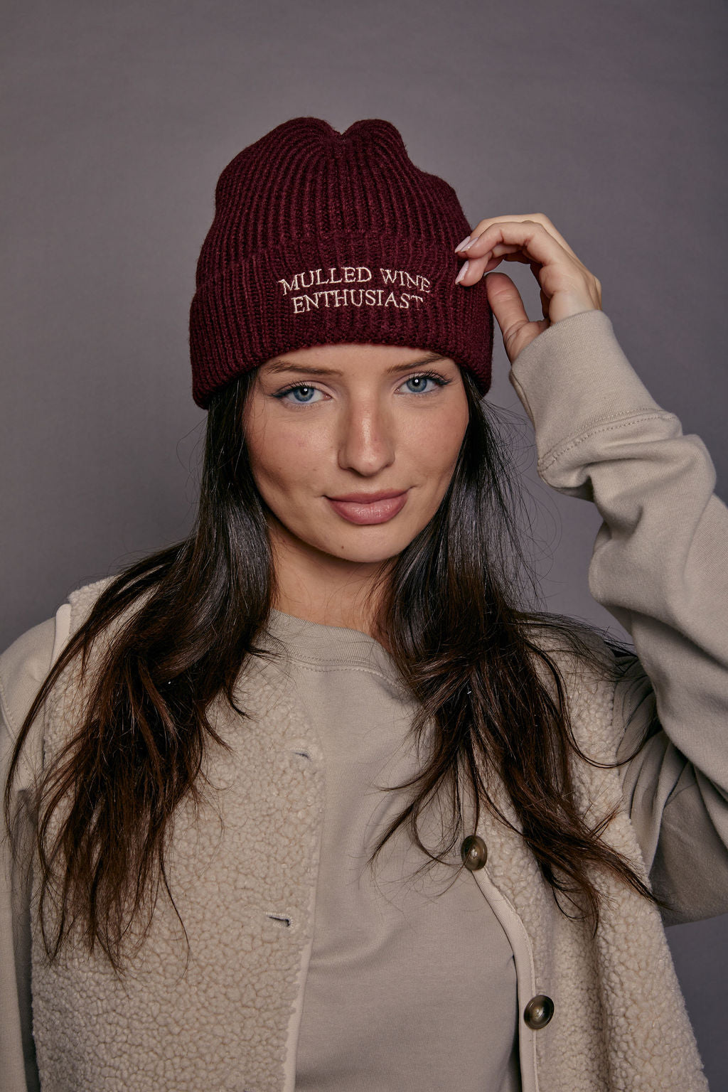 Embroidered Mulled Wine Beanie Hat