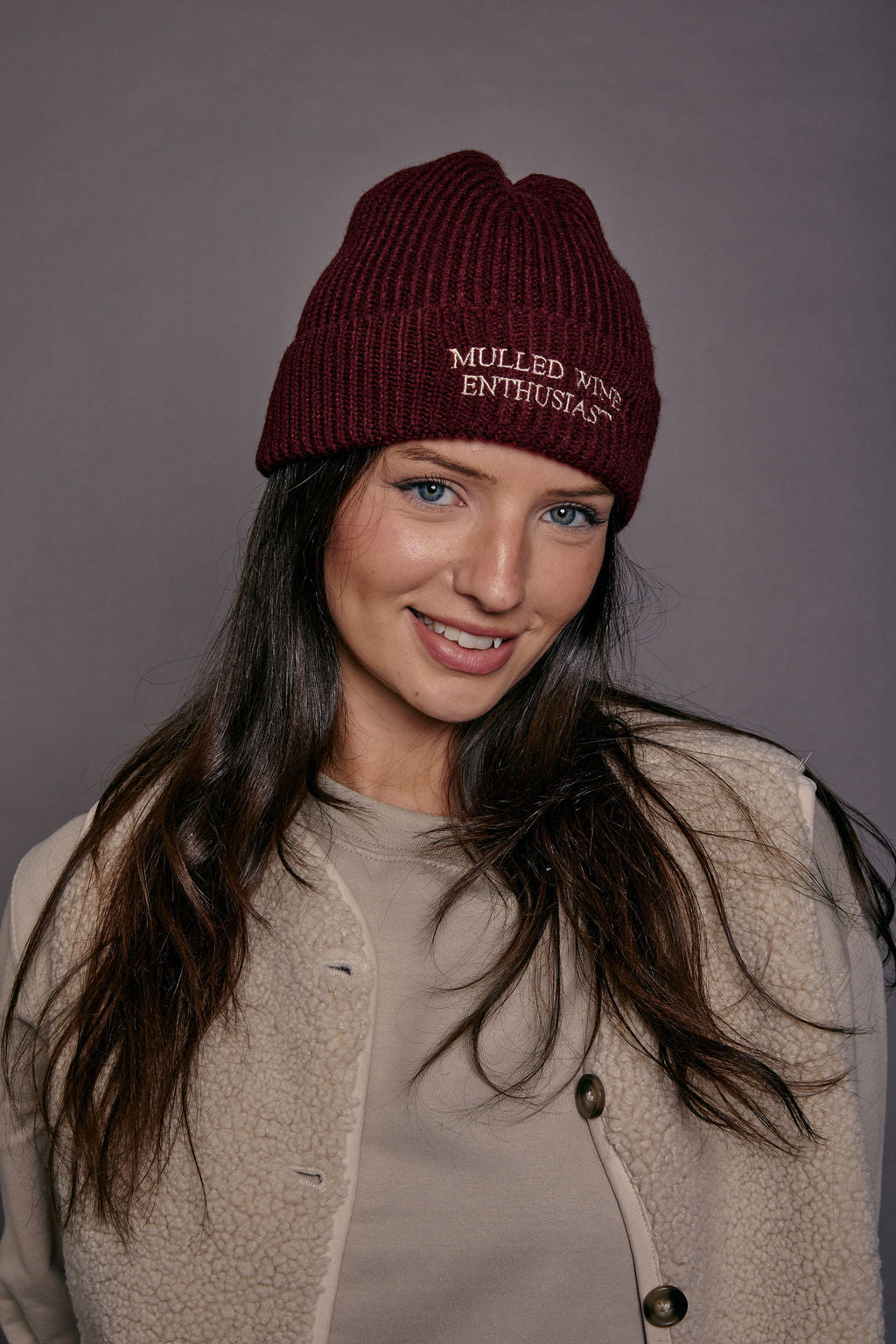 Embroidered Mulled Wine Beanie Hat