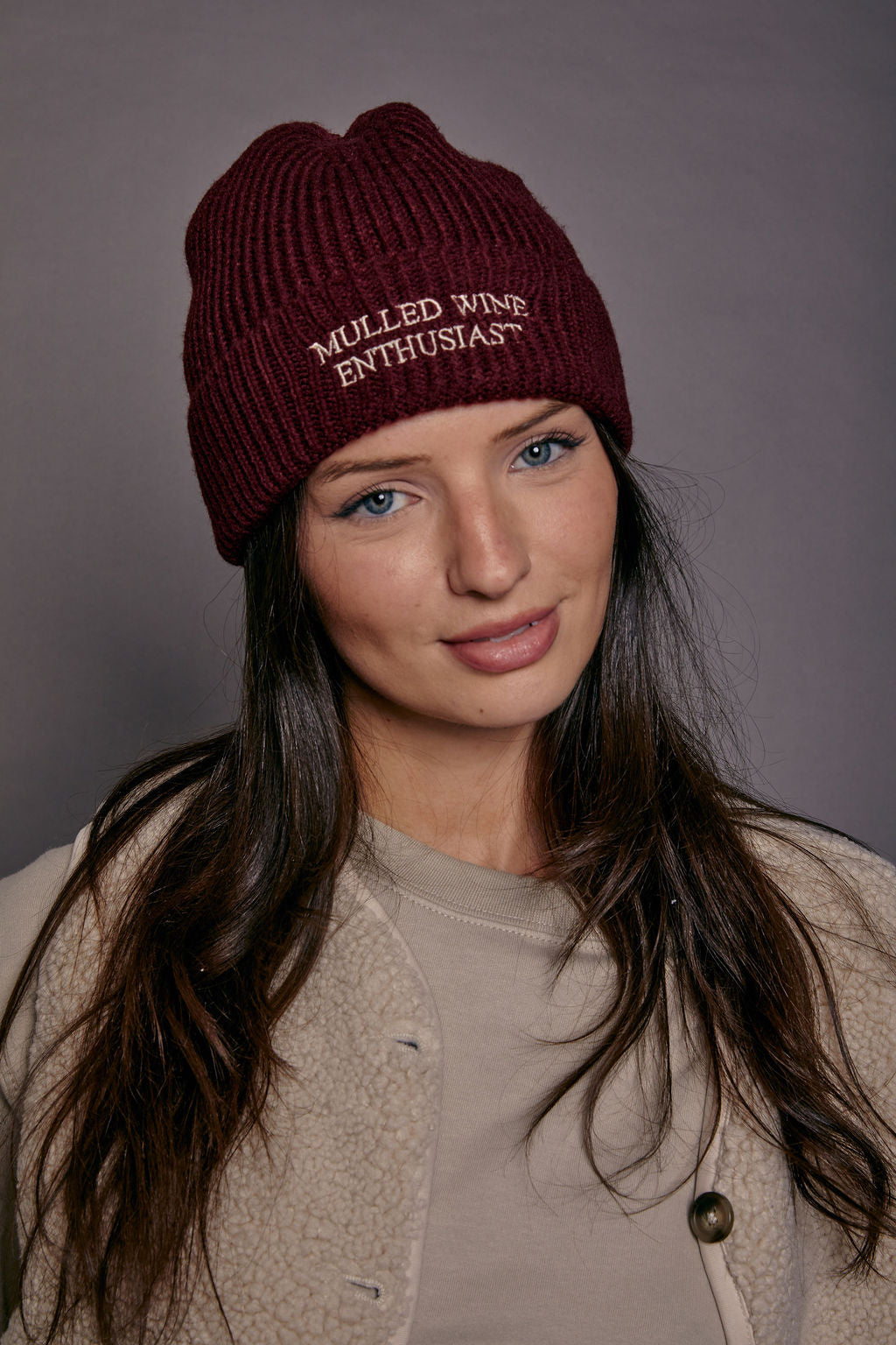 Embroidered Mulled Wine Beanie Hat