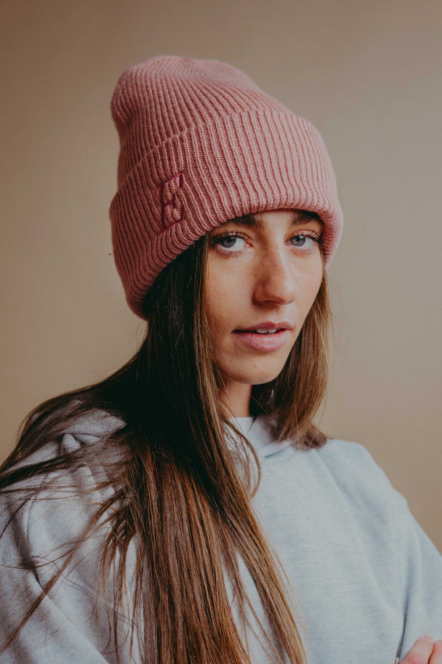 Personalised Serif Initial Embroidered Beanie Hat with Deep Cuff