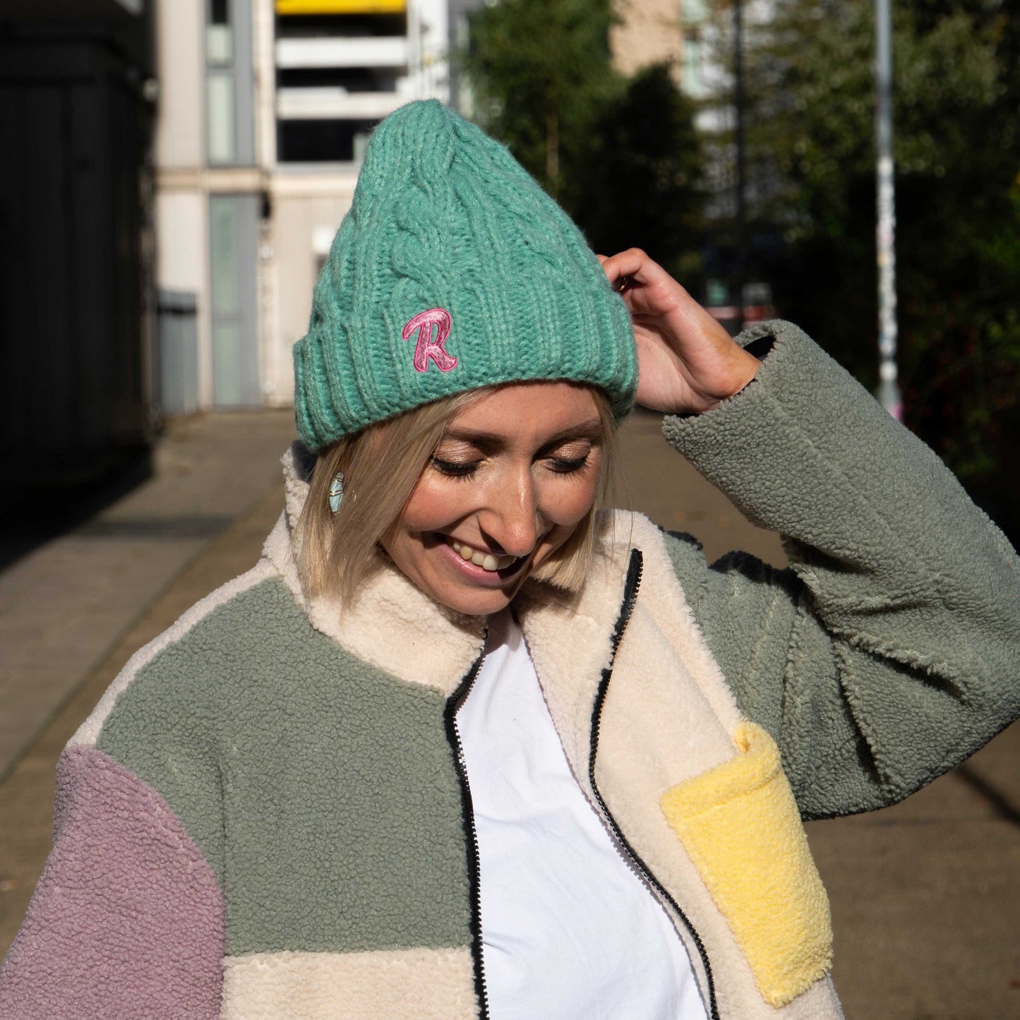 Personalised Cable Knit Dolly Initial Embroidered Beanie Hat