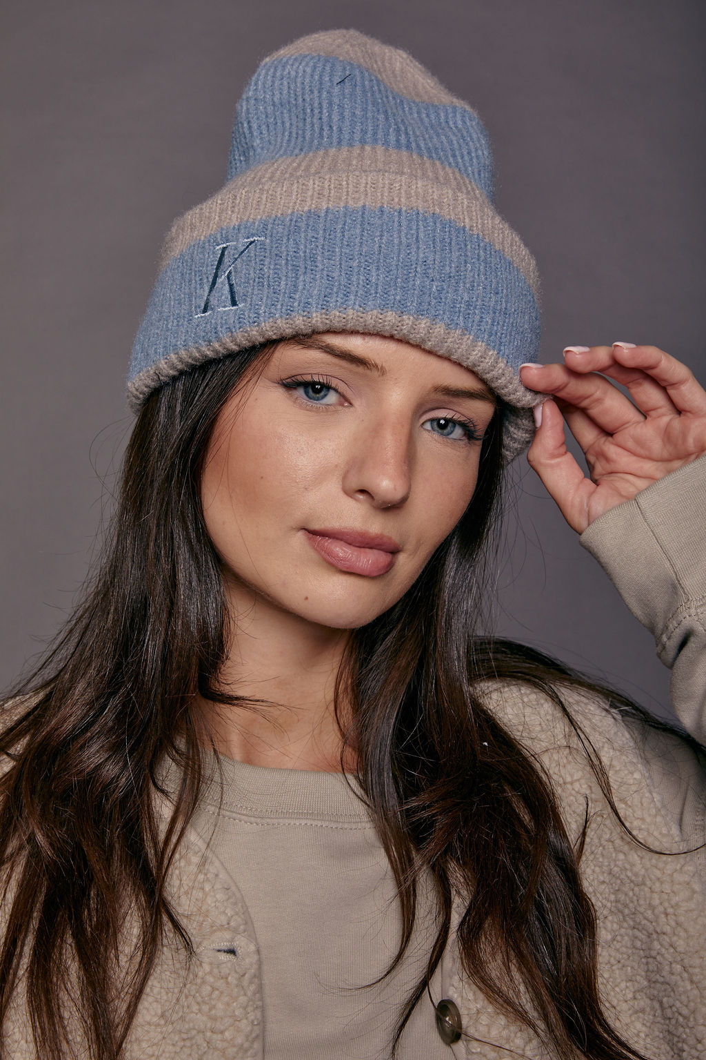 Personalised Striped Beanie Hat with Initial